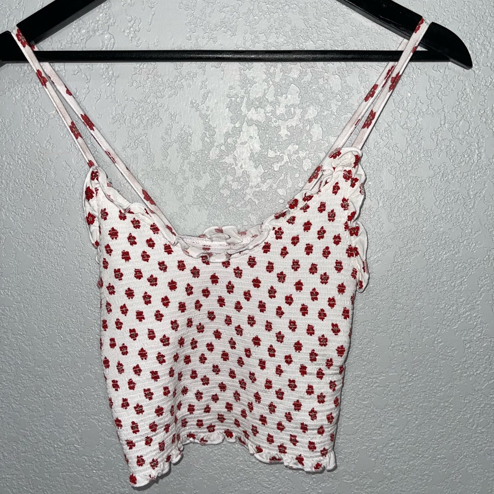 White crop top - red flowers
